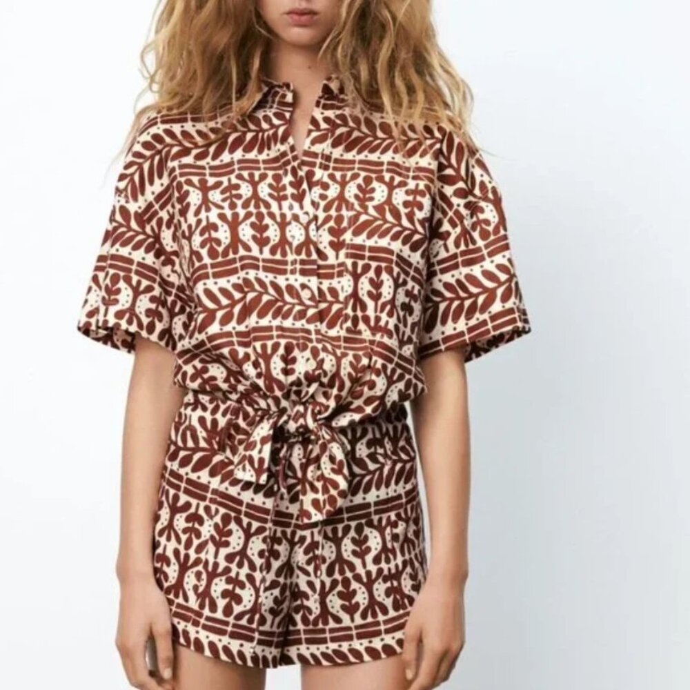 Zara Aztec Linen Crop Top